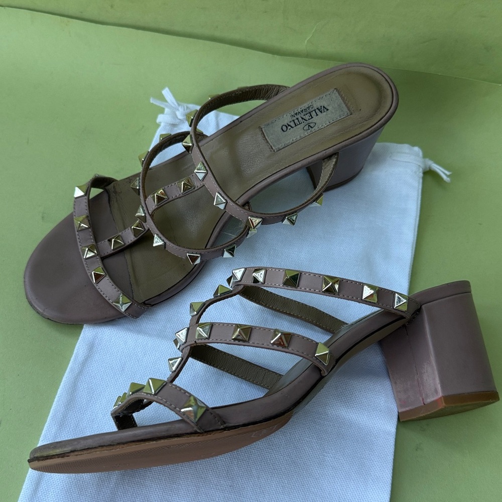 Valentino Garavani Dusty Pink Sandals with Gold Accents and Chunky Heel - Picture 6 of 15